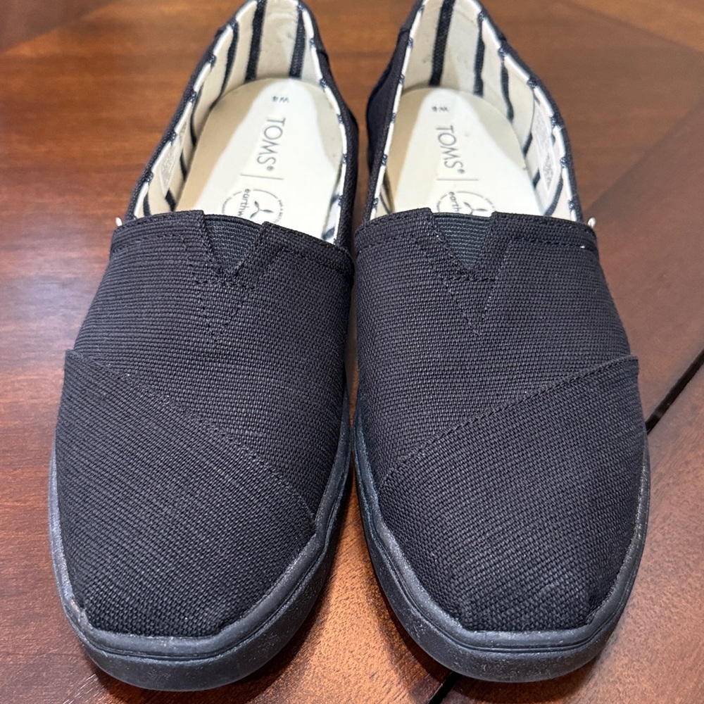 TOMS ALPARGATA CUPSOLE SLIP ON BLACK CANVAS SNEAKERS WOMEN’S SIZE 8 GUC SHOES - Picture 4 of 10